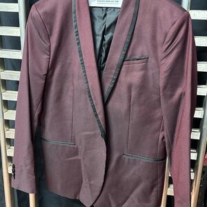 jf j.ferrar Burgundy Tuxedo with Black Trim